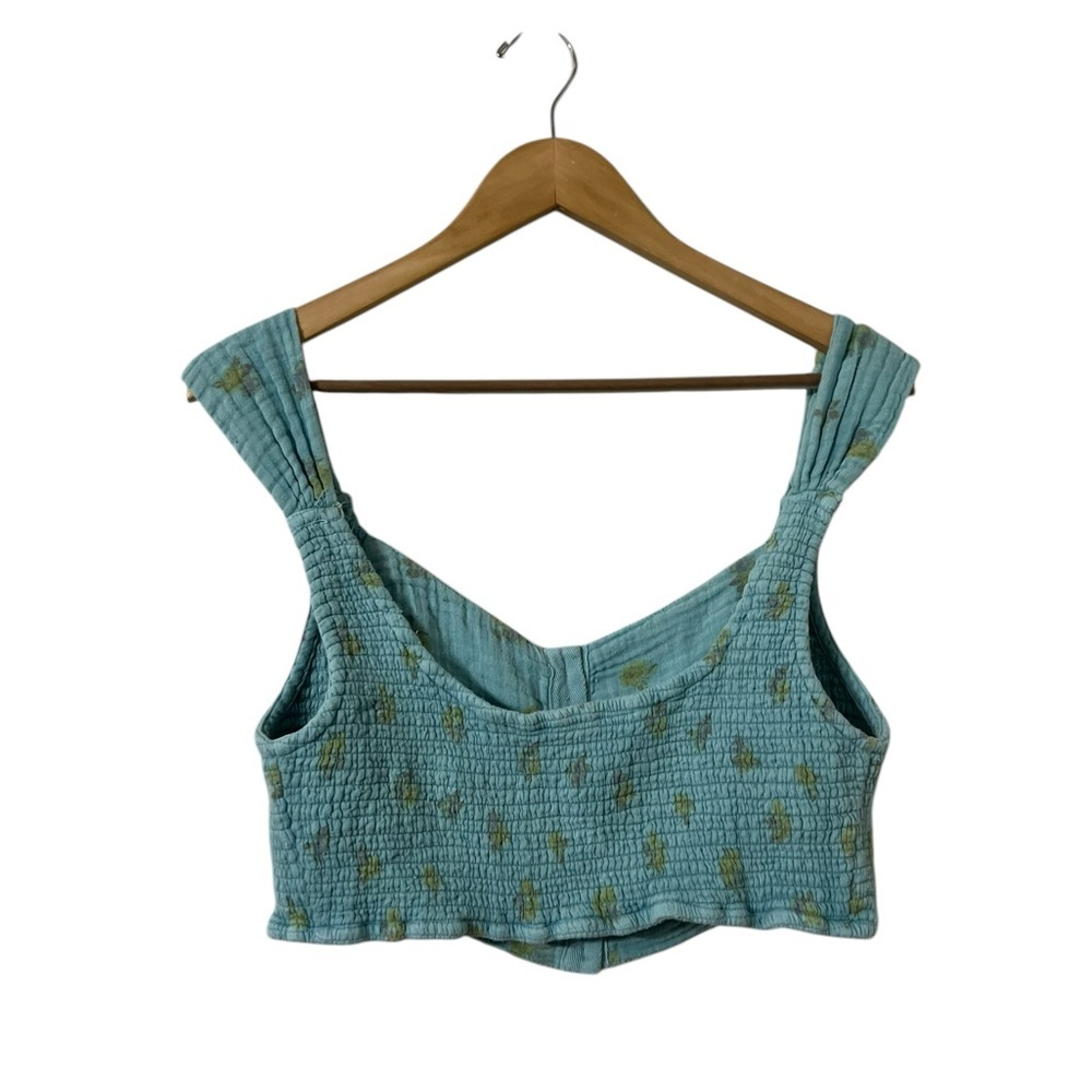 Free People Aqua Blue Cropped Button Tank Top - Picture 4 of 7